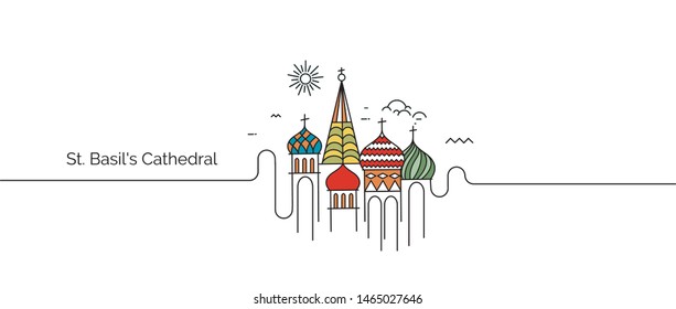 St Basil's Cathedral, Red Square, Moscow, Russia. Flat Line Art Vector illustration