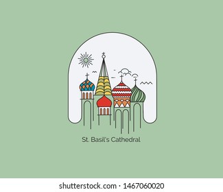 St Basil's Cathedral  Red Square  Moscow  Russia  Flat Line Art Vector illustration