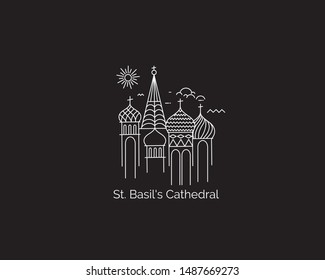 St Basil's Cathedral, Red Square, Moscow, Russia. Flat Line Art Vector illustration
