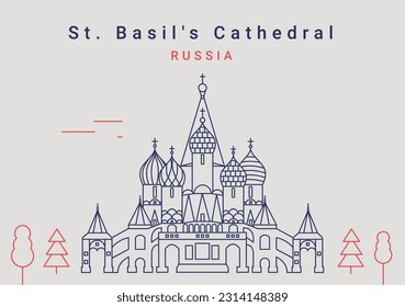 St. Basil's Cathedral, Russia. Flat style compositions. Famous Vasily Blazhenny Cathedral in the Red Square, Moscow. Isolated vector illustration. Minimalist hand drawn landmark.