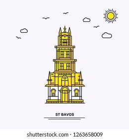 ST BAVOS Monument Poster Template. World Travel Yellow illustration Background in Line Style with beauture nature Scene