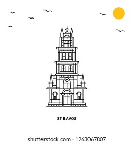 ST BAVOS Monument. World Travel Natural illustration Background in Line Style