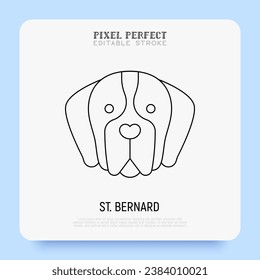 St. bernard head thin line icon. Dog breed. Editable stroke. Vector illustration.