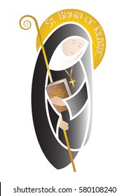 St Brigid of Kildare, nun and abbess, patron saint of Ireland and monastic life. Artistic modern illustration.