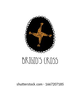 St. Brigid's cross vector illustration in a hand drawn medieval style. Imbolc celebration and wheel of the year concept. Vintage logo, emblem with lettering svg