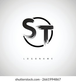 ST Brush Stroke Logo – Símbolo Artístico Moderno con Textura de Tinta para Branding Creativo y Diseño de Identidad Visual