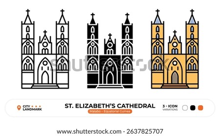 St. Elizabeth’s Cathedral Line Icon, Malabo, Equatorial Guinea Landmark, Silhouette, Color Vector, Editable Stroke.