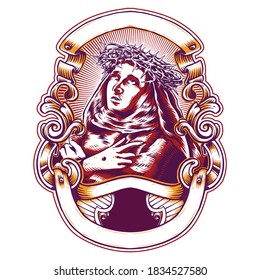 st Catherine of sienna coat of arms line art illustration vector 