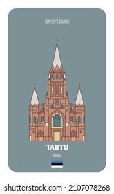 St Peter’s Church in Tartu, Estonia. Architectural symbols of European cities. Colorful vector 