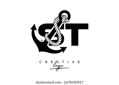 ST Creative Monogram Latte Logo mit Anker und Seildesign
