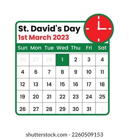 St. Davids Day Calendar Design on 1st march 2023 event