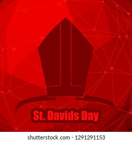 St Davids Day greeting card template. Wales national holiday. Catholic hat tiara. Connected lines with dots.