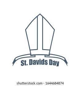 Elemento de diseño de tarjetas de felicitación del Día de St Davids. Sombrero obispo con texto. Fiesta nacional de Gales. Tiara del sombrero católico.