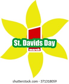 St David's Day  greeting card template. Wales national holiday. Narsicuss flower and text.