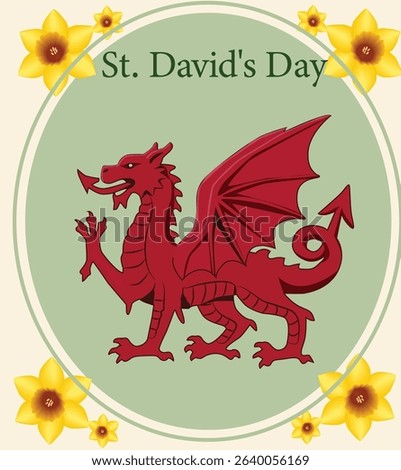 St. David's Day Welsh Celebration Vector Illustration Set