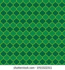 St. Patrick’s day arabesque seamless pattern. Green tile background.  Saint Patricks backdrop. Vector template for fabric, textile, wallpaper, wrapping paper, etc. 