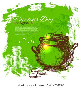 St. Patrick'??s Day background with hand drawn sketch illustrations 