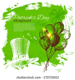 St. Patrick'??s Day background with hand drawn sketch illustrations 