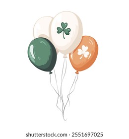 Globos del día de San Patricio con Diseños de trébol. Globos verdes, blancos y naranjas para la celebración irlandesa