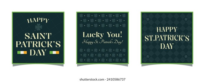 St. Patrick’s day card banner template set. Traditional and trendy square templates for banners, backgrounds, social media.