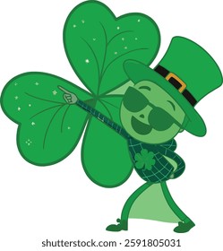 St. Patrick’s Day Cartoon  with Shamrock and Top Hat – Fun and Festive. 