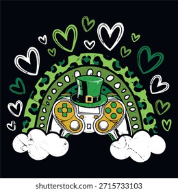 St Patrick’s Day Funny Gaming Controller T-shirt Design