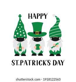 St. Patrick’s day gnomes.  Quarantine Saint Patricks day and masked gnomes. Pandemic covid. Vector template for banner, poster, greeting card, flyer, postcard, etc.