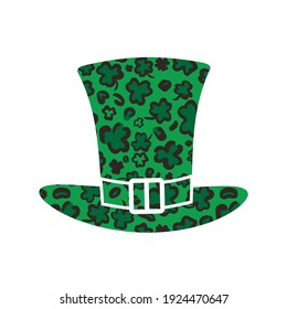 St. Patrick’s Day green hat made of Leopard or jaguar print. Saint Patricks Day symbol. Vector template for banner, poster, greeting card, flyer, sticker, postcard.