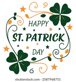 St. Patrick’s Day Greeting Card Design with Green Shamrock and Holiday Lettering