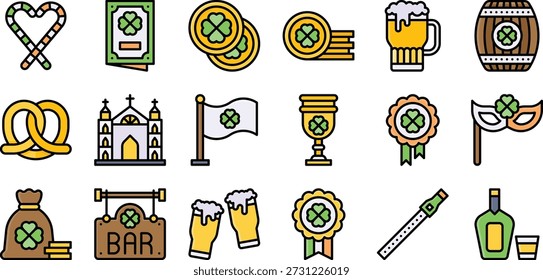 St. Patrick’s Day Irish Party, Drinks and Celebration Icons Set