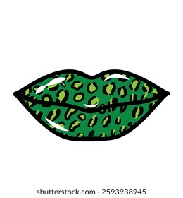 St Patrick’s Day leopard lips. Green lipstick kiss. Vector template for Saint Patricks Day banner, poster, greeting card, flyer, sticker, postcard