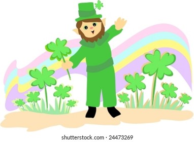 St. Patrick’s Day Leprechaun and Clovers Vector