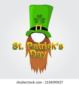 St. Day Patrick the Irish dwarf with clover for good luck. Leprechaun vector cartoon.