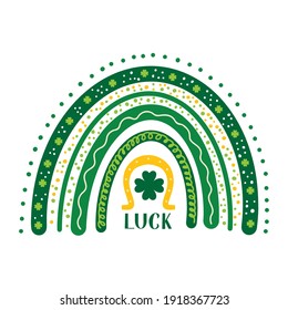 St. Patrick’s day rainbow. Cute Saint Patricks day clipart. Vector template for poster, banner, greeting card, postcard, flyer, sticker, clothes, etc.