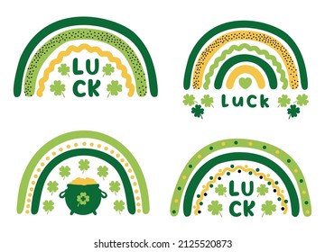 St. Patrick’s day rainbow. Set of 4 hand drawn rainbow. Saint Patricks day clipart. St. Patrick's Day. St. Patrick's Day vector design elements set.