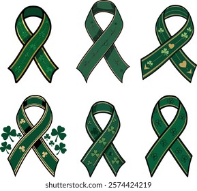 St. Patrick’s Day ribbon clipart vector with festive shamrock patterns