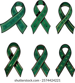 St. Patrick’s Day ribbon clipart vector with festive shamrock patterns