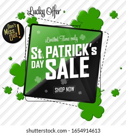 St. Patrick’s Day Sale, lucky offer banners design template, discount tags, don’t miss out, vector illustration