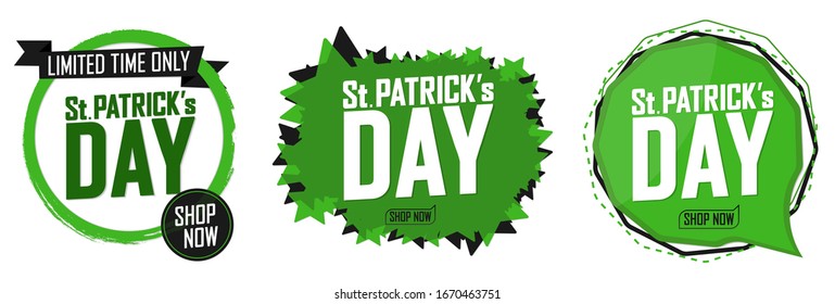 St. Patrick’s Day, set sale banners design template, discount badge collection, vector illustration