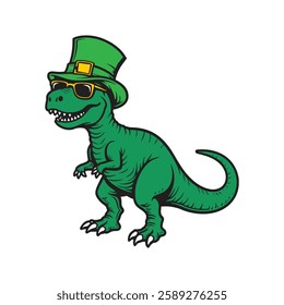 St. Patrick’s Day T-Rex Clipart – Cool Dinosaur with Leprechaun Hat and Sunglasses