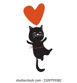 Valentinstag-Vektor. Cute Cat Kitty Illustration mit roten Ohren. e mein Valentinstag. Glücklicher Valentinstag