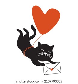 St Valentine’s day vector. Cute Cat Kitty Illustration with red hears. e my Valentine. Happy Valentines Day
