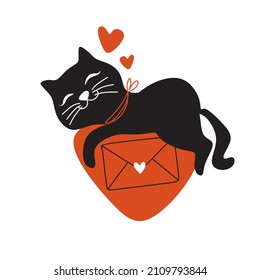 St Valentine’s day vector. Cute Cat Kitty Illustration with red hears. e my Valentine. Happy Valentines Day