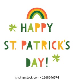 St. Patrick’s Day vector greeting card, rainbow and lettering