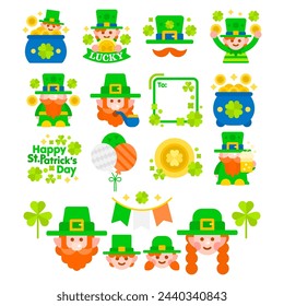St Patrick’s Day Vector Illustration Bundle. Wishing Happy St Patricks Day Template Elements