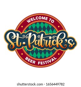 St. Patrick’s day vector logotype. Holiday illustration with lettering typography and label isolated on white background. Design concept for Irish beer festival sticker, badge, banner, poster, flyer