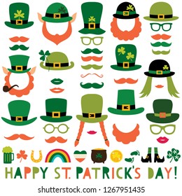 St. Patrick’s Day vector party props (hats, beards, mustaches)