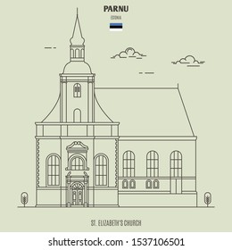 St. Elizabeth's Church in Parnu, Estonia. Landmark icon in linear style