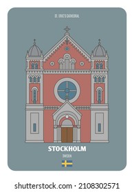 St. Eric's Cathedral in Stockholm, Sweden. Architectural symbols of European cities. Colorful vector 