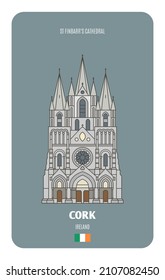 St Finbarr's Cathedral in Cork, Irland. Architektonische Symbole europäischer Städte. Farbige Vektorgrafik 